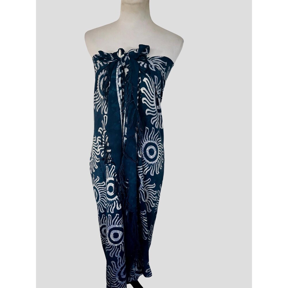 Sun print batik tie Whimsigoth celestial rayon fringe sarong wrap pareo scarf